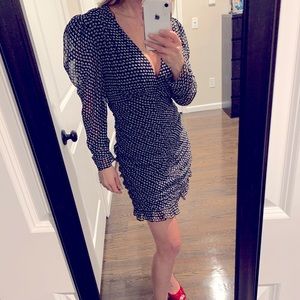 ZARA CHIFFON BLK & WHITE CHIC ROUCHED DRESS Size Medium 🩶